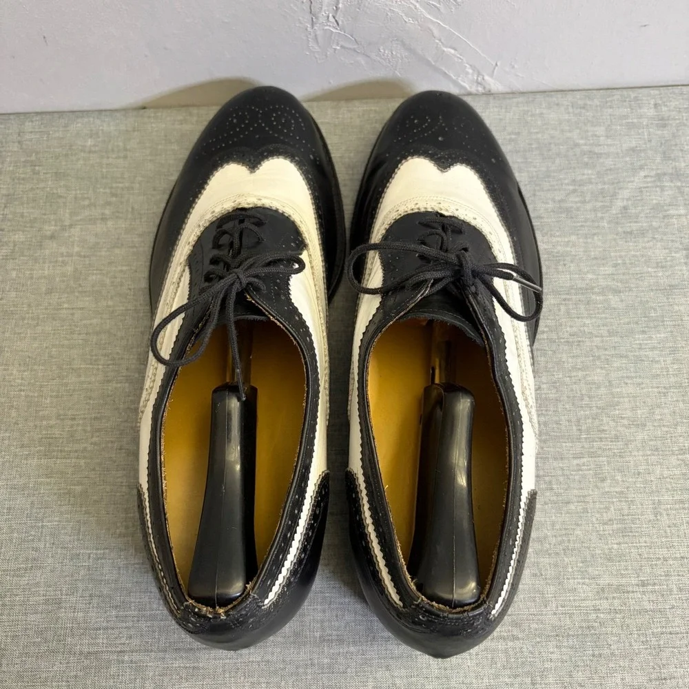 T.O.‎ Dey Wingtip Oxfords Mens 10 Black White Custom Made Spectator Vintage NY